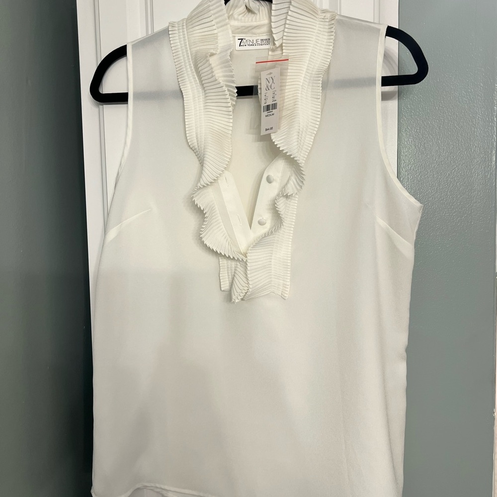 New York & Company Ivory Ruffled Blouse
